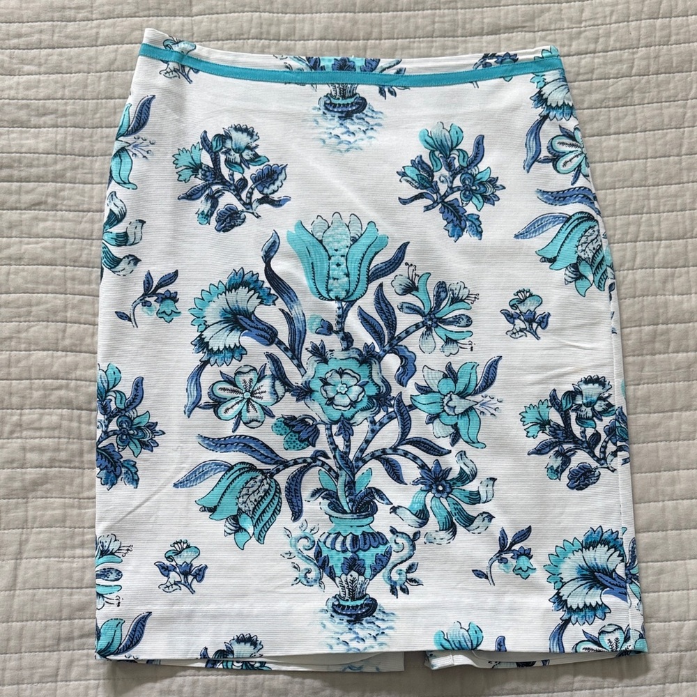 Talbots Blue and White Floral Pencil Skirt